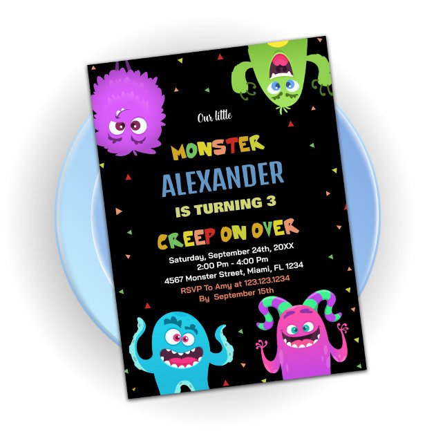 Invitaciones de cumpleaños de monstruo negro verde (Monster Birthday Invitations Green Black)