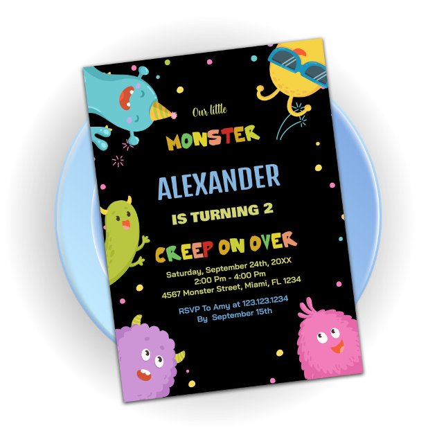 Invitaciones de cumpleaños de monstruo verde claro (Monster Birthday Invitations Light Green Black)