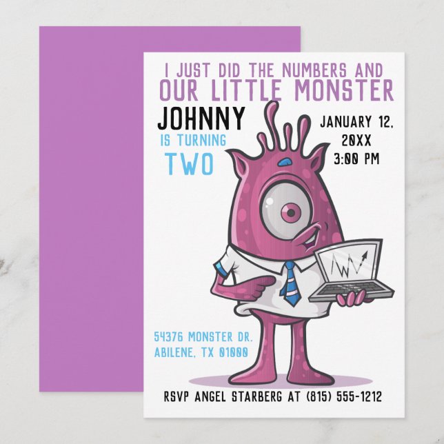 Invitaciones de cumpleaños de monstruos Diversión  (Anverso / Reverso)