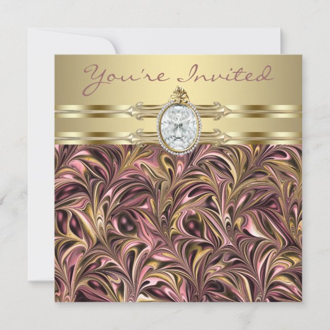 Invitaciones de cumpleaños de mujer de oro rosa (Anverso)