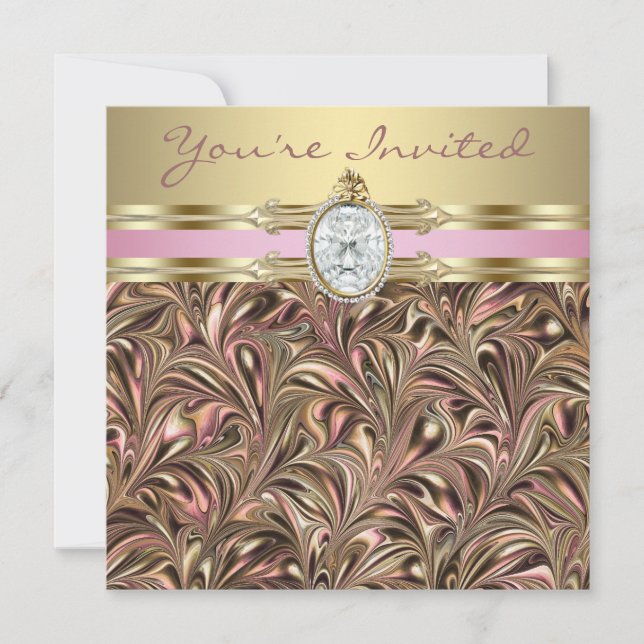 Invitaciones de cumpleaños de mujer en oro rosa (Anverso)