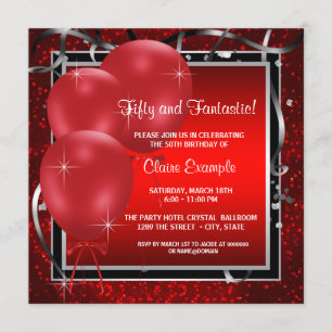 Invitaciones de cumpleaños de mujer rojas y negras