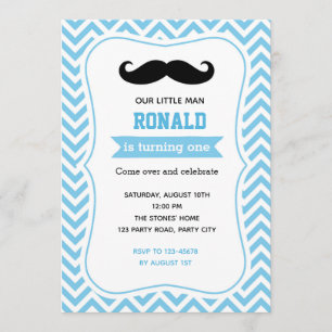 Invitaciones de cumpleaños de Mustache (Chevron az
