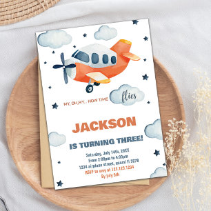 Invitaciones de cumpleaños de naranja a avión