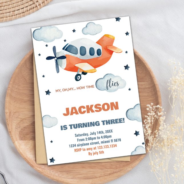 Invitaciones de cumpleaños de naranja a avión (Orange Airplane Birthday Invitations)