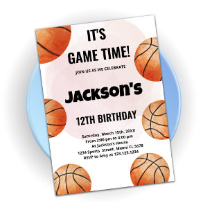 Invitaciones de cumpleaños de naranja Balls Basket