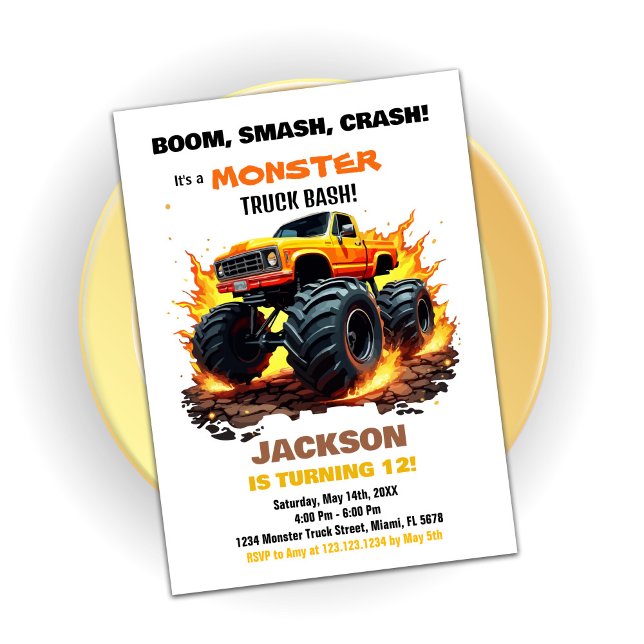Invitaciones de cumpleaños de naranja Monster Truc (Orange Monster Truck Birthday Invitations)
