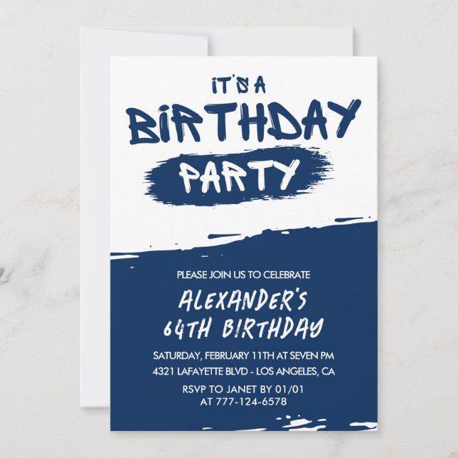 Invitaciones de cumpleaños de Navy Blue a los homb (Anverso)