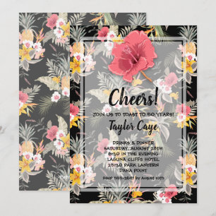 Invitaciones de cumpleaños de negro a la piña trop