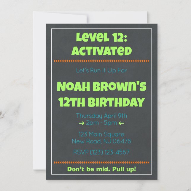 Invitaciones de cumpleaños de Next Level (Anverso)
