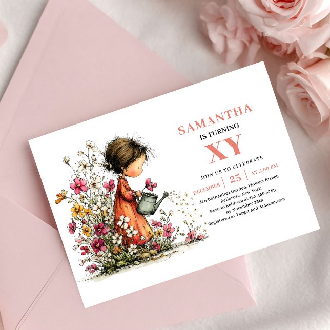 Invitaciones de cumpleaños de niña de cuento de ha (Fairy Tale Fairy Girl Birthday Pink Floral invitation)