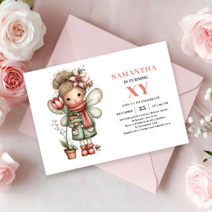 Invitaciones de cumpleaños de niña de hadas, flora