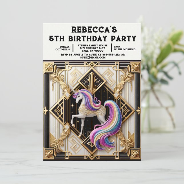Invitaciones de cumpleaños de niña de unicornio ar (Anverso de pie)