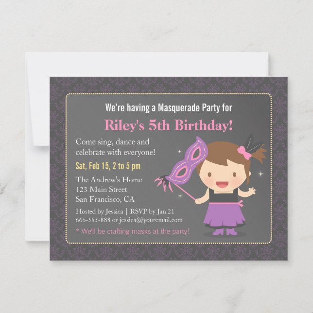 Invitaciones de cumpleaños de niña dulce para fies (Anverso)