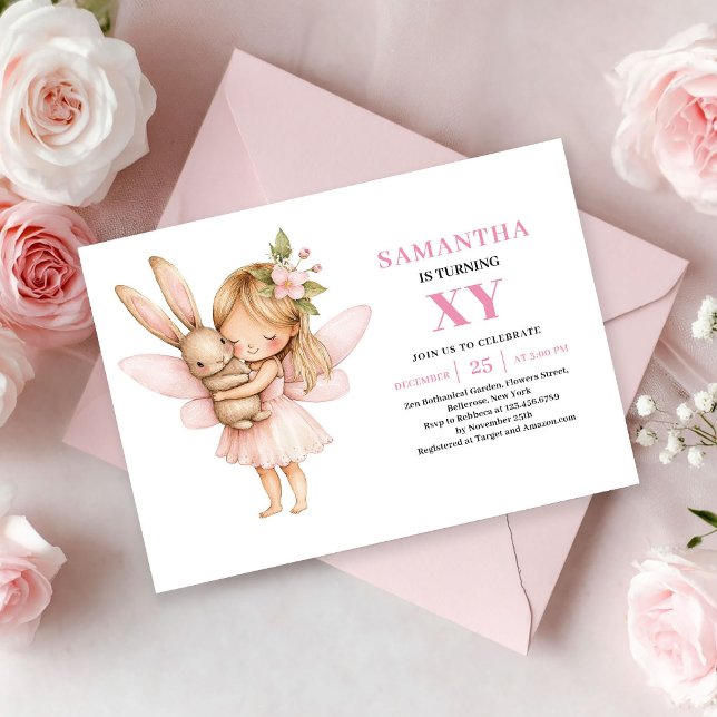 Invitaciones de Cumpleaños de Niña Hada Caprichosa (Whimsical Fairy Girl Birthday Blush Pink invitation)
