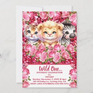 Invitaciones de cumpleaños de niña Pink Wild One