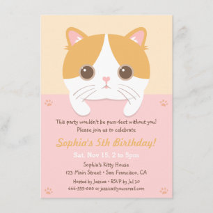 Invitaciones de cumpleaños de niñas gato con gatit