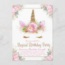 Invitaciones de cumpleaños de niñas unicornio mági
