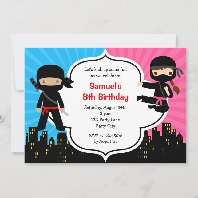 Invitaciones de cumpleaños de Ninja (Conjuntos de  (Anverso)