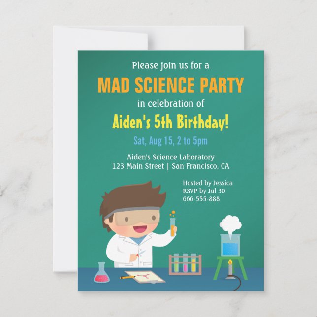 Invitaciones de Cumpleaños de Niño Ama la Ciencia  (Anverso)
