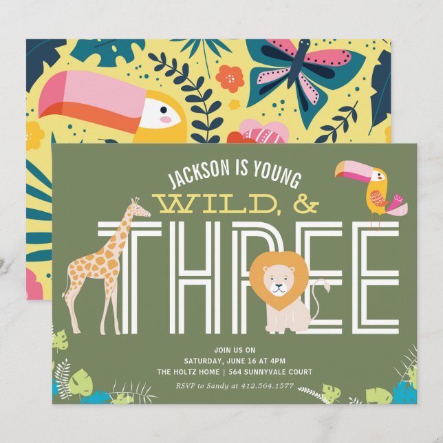 Invitaciones de cumpleaños de niños, salvajes y tr (Anverso / Reverso)