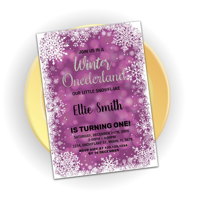 Invitaciones de cumpleaños de Onederland en invier (Winter Onederland Birthday Invitations Purple)