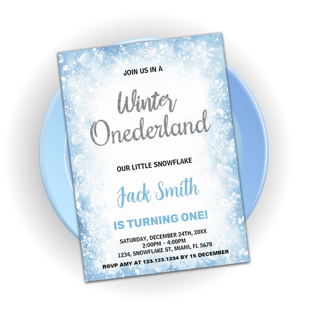 Invitaciones de cumpleaños de Onederland en invier (Winter Onederland Birthday Invitations Blue Cloud)