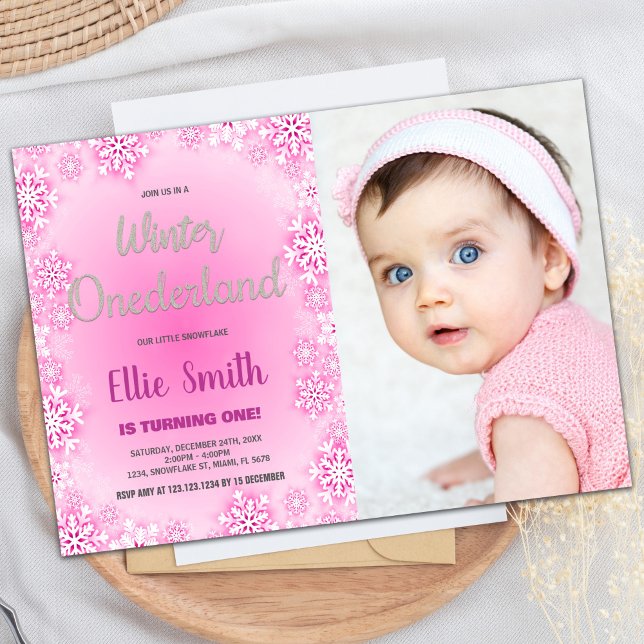 Invitaciones de cumpleaños de Onederland en invier (Winter ONEderland Birthday Invitations with photo)