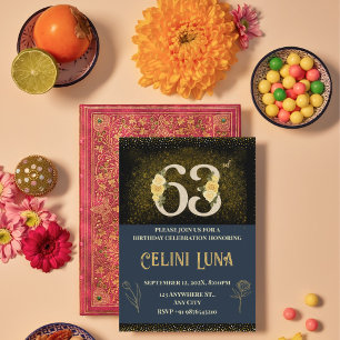 Invitaciones de cumpleaños de oro y negro 63