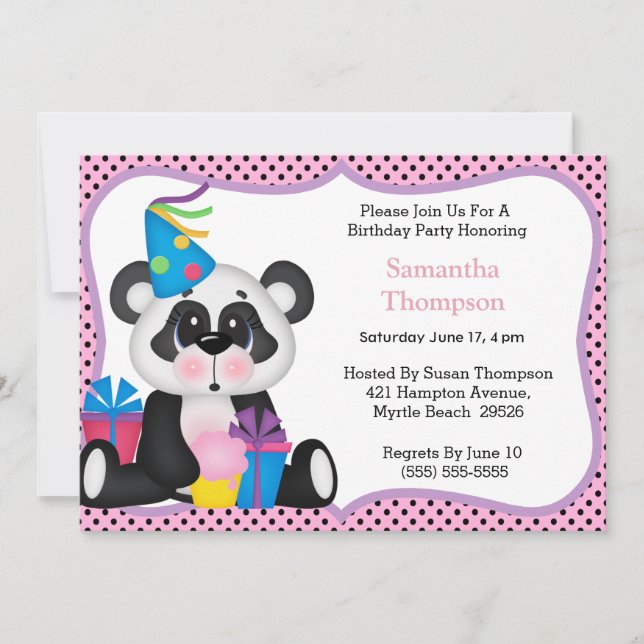 Invitaciones de cumpleaños de Panda (Anverso)