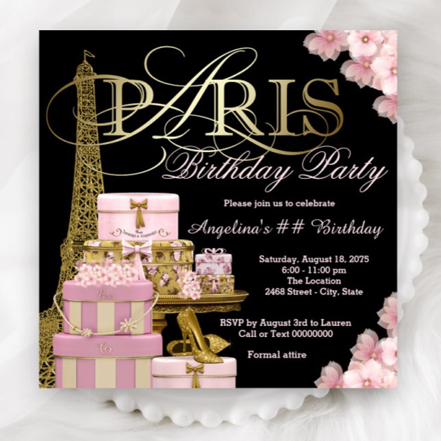 Invitaciones de cumpleaños de París rosado (Beautiful Paris any number birthday party and event invitations. Simply add your event details.)