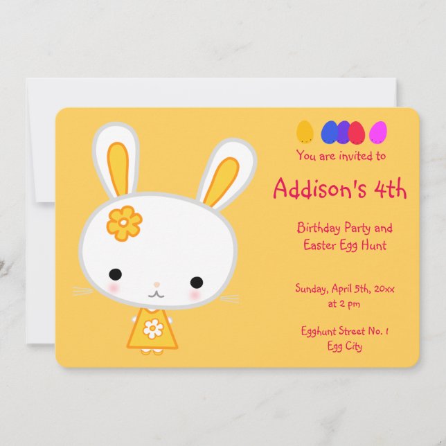Invitaciones de cumpleaños de Pascua, conejito ama (Anverso)