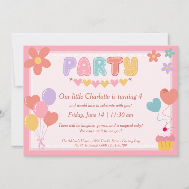 Invitaciones de cumpleaños de Pastel (Anverso)