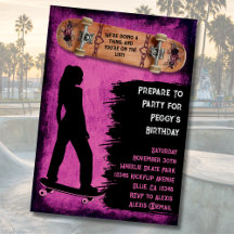 Invitaciones de cumpleaños de patinadora "Shred Li