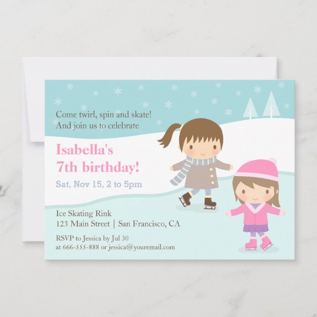 Invitaciones de cumpleaños de patinaje sobre hielo (Anverso)