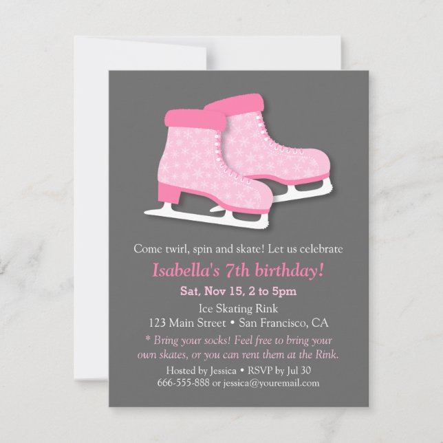 Invitaciones de cumpleaños de patinaje sobre hielo (Anverso)