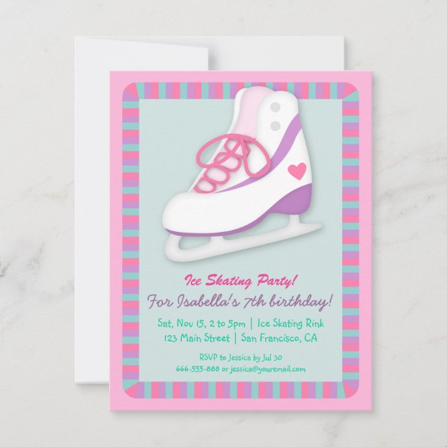 Invitaciones de cumpleaños de patinaje sobre hielo (Anverso)