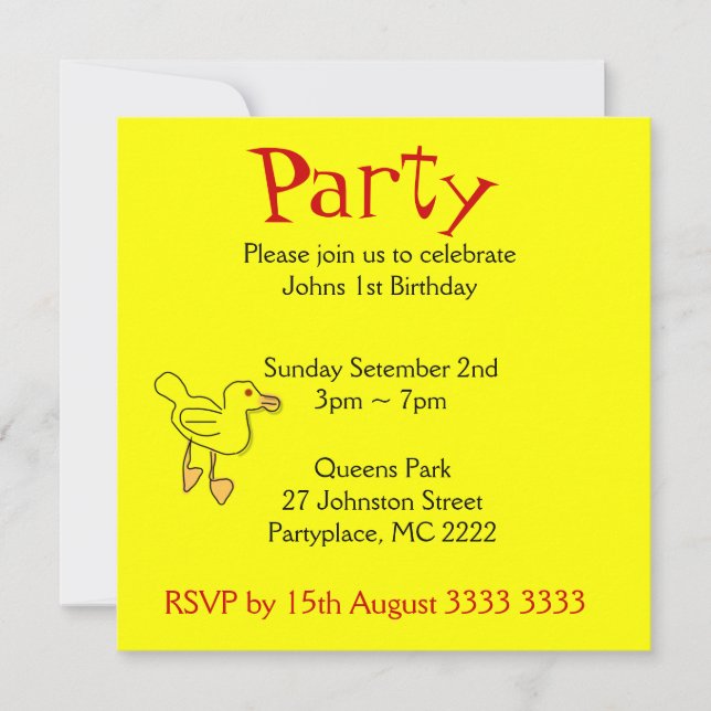 Invitaciones de cumpleaños de patitos amarillos br (Anverso)