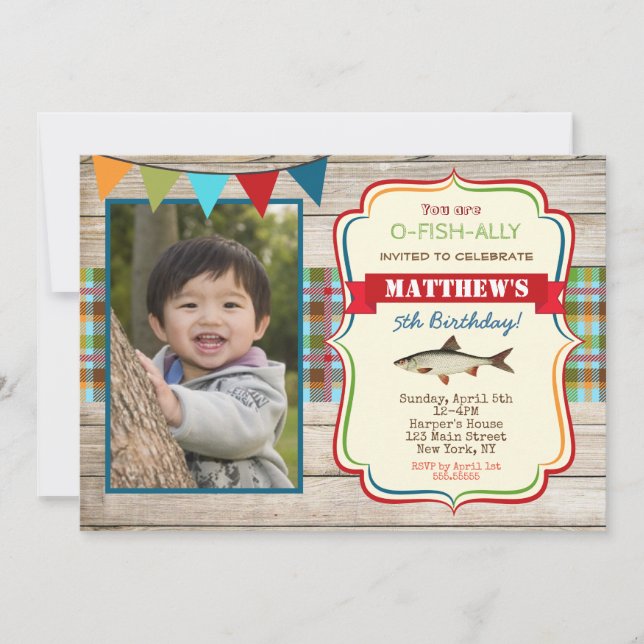 Invitaciones de cumpleaños de pesca (Anverso)