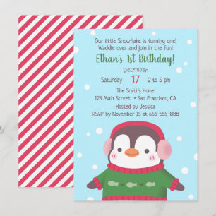 Invitaciones de cumpleaños de pingüino lindo con s