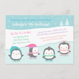 Invitaciones de Cumpleaños de Pingüinos Patinando 