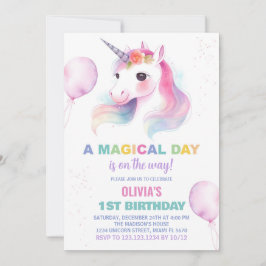 Invitaciones de cumpleaños de Pink Ballons Unicorn