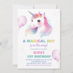 Invitaciones de cumpleaños de Pink Ballons Unicorn
