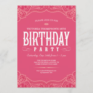 Invitaciones de cumpleaños de Pink Paisley