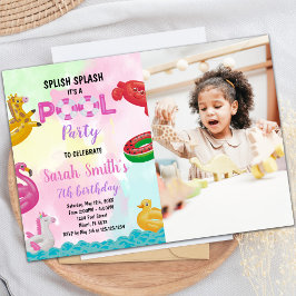 Invitaciones de cumpleaños de Piscina Rosada con f