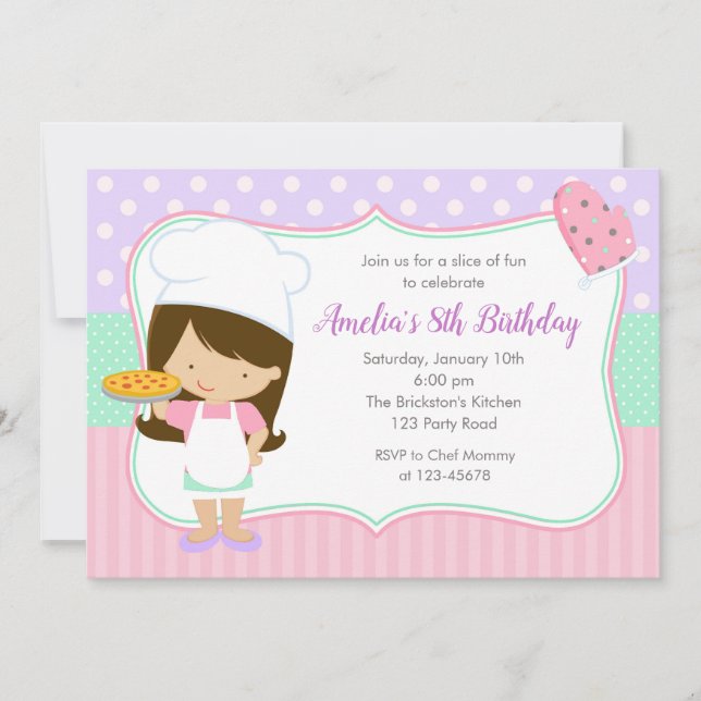 Invitaciones de cumpleaños de Pizza (Chica Pastel  (Anverso)