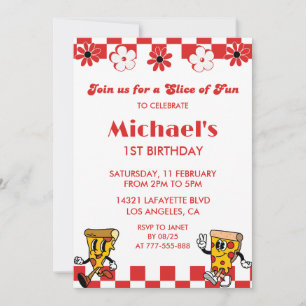 Invitaciones de cumpleaños de pizza   Fiesta de 1r