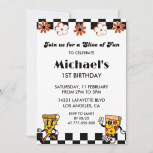 Invitaciones de cumpleaños de Pizza   Fiesta retro