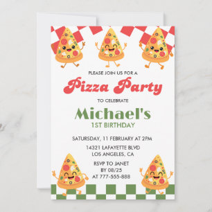 Invitaciones de cumpleaños de pizza  Moderna 1ra f