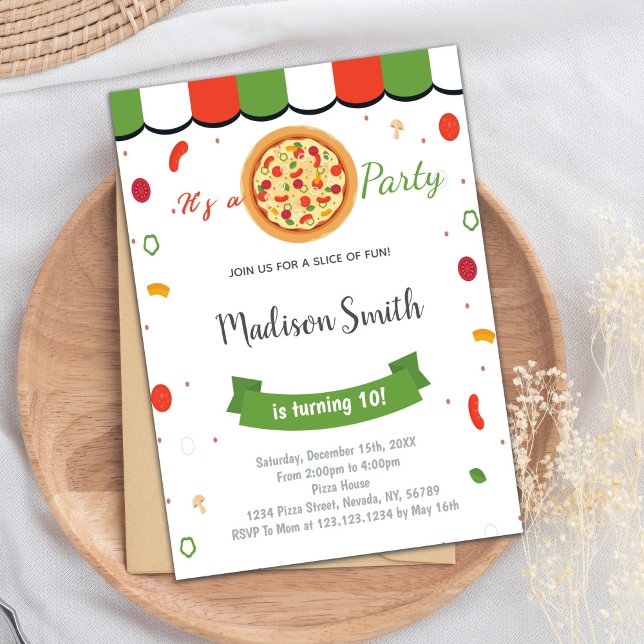 Invitaciones de cumpleaños de Pizza Verde Rojo (Red Green Pizza Birthday Invitations)